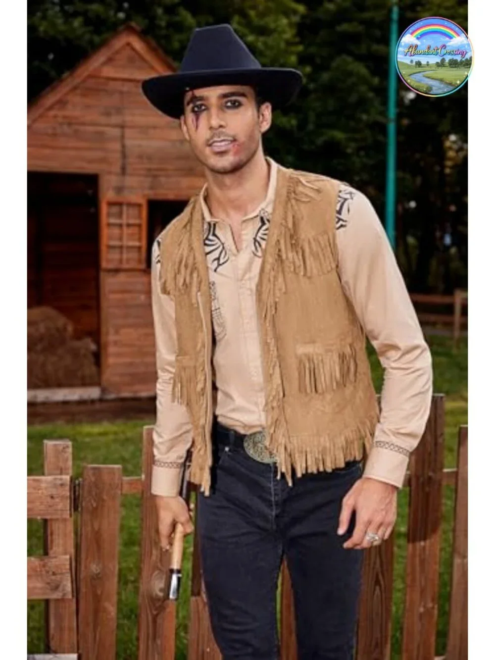Suede Leather Fringe Vest Western Cowboy Hippie Costume V Neck Zipper Waistcoat